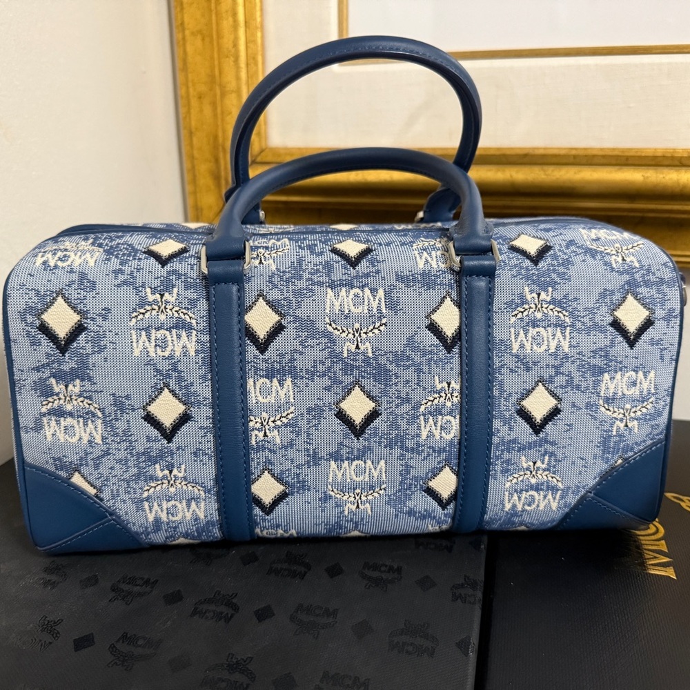 MCM Denim Blue Monogram Satchel Boston bag - Picture 2 of 9